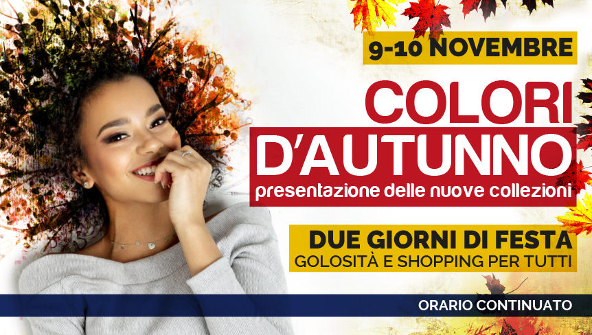 Evento Rondina store 9 e 10 novembre 2019. Copertina con ragazza che sorride, foglie autunnali