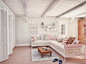 Ambiente con divano angolare in stile Shabby Chic