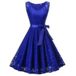 Abito donna da cerimonia in pizzo classic blue con fiocco di raso in vita