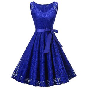 Abito donna da cerimonia in pizzo classic blue con fiocco di raso in vita