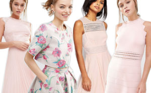 Quattro ragazze che indossano abiti eleganti nelle sfumature del rosa