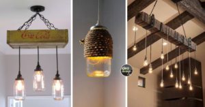 Particolare di lampadari con inserti in legno e corda. Sono presenti 3 modelli diversi